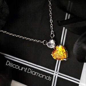 Yellow Sapphire & White Heart Shaped Diamond Pendant Necklace on 925  Silver